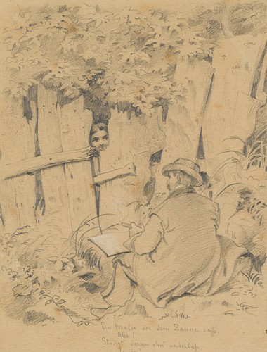 Künstler vor dem - , zaun,